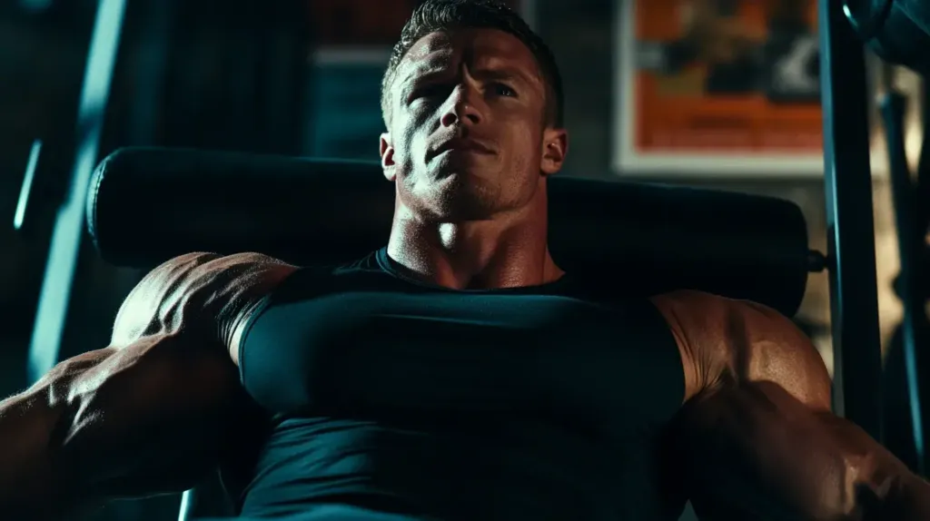 cette image montre un homme qui s'entraîne à la salle de musculation