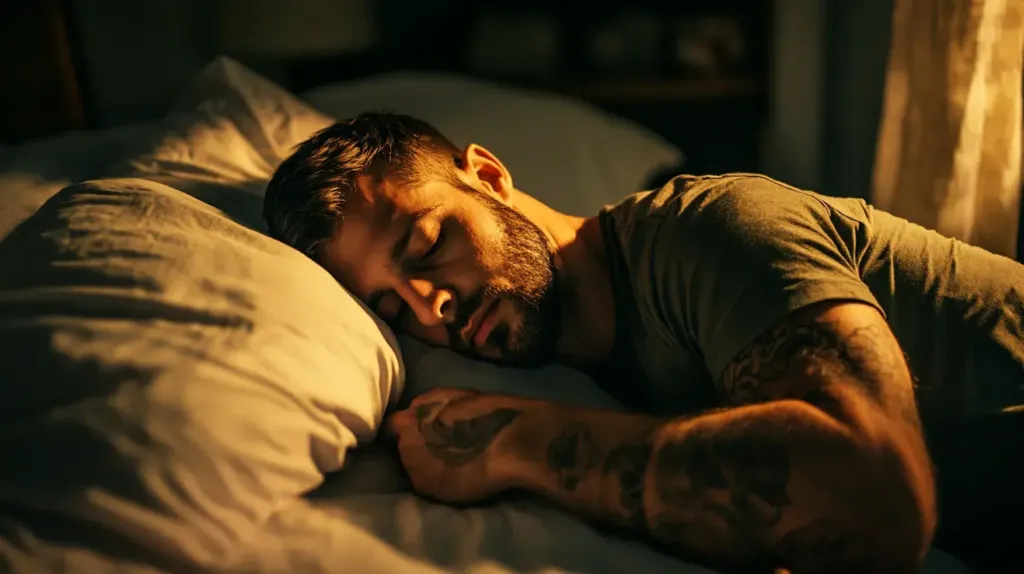 cette image montre un homme qui veut maigrir du visage en train de dormir