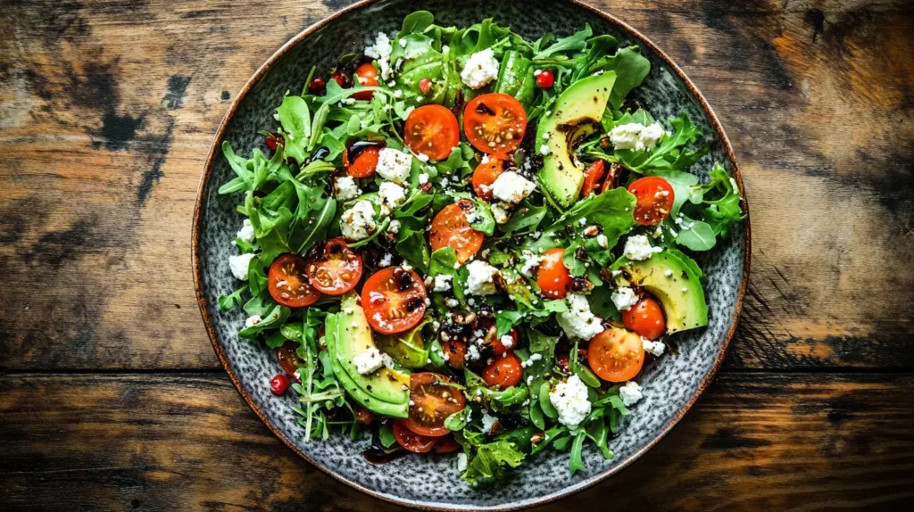cette image montre une salade d'avocats tomates