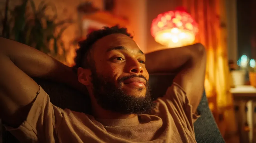 un homme est à l'aise dans un sofa. Il n'est pas stressé