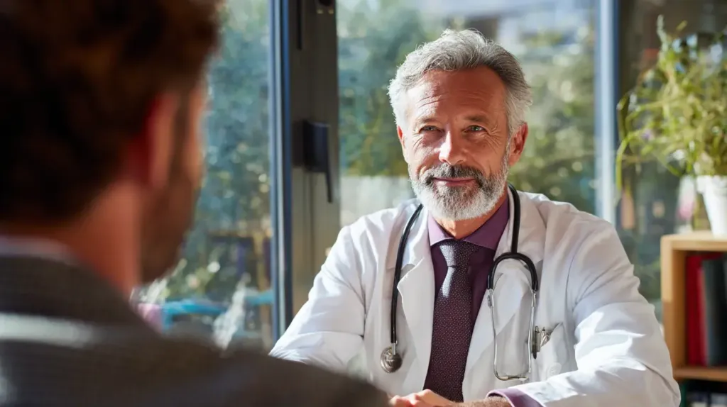 un médecin est avec un patient