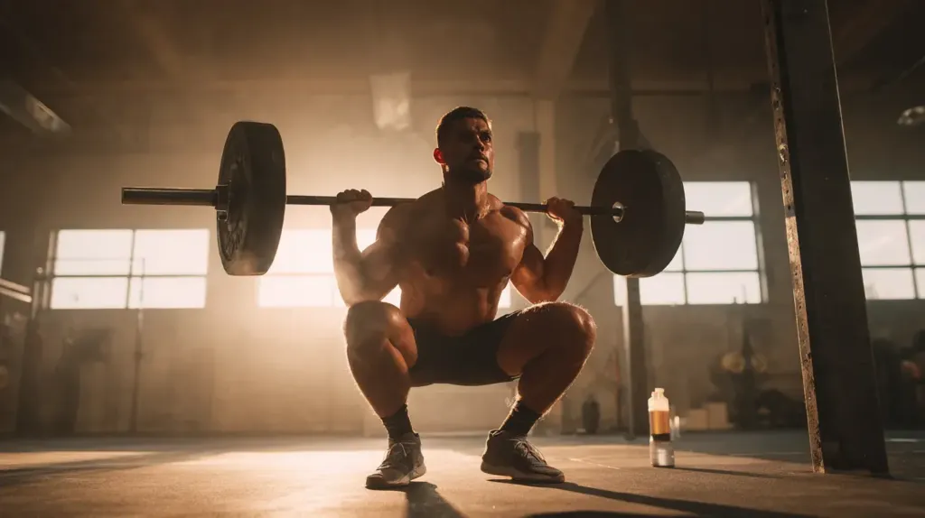 un homme fait du squat à la salle de sport 