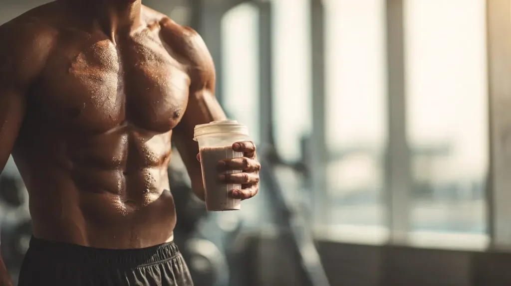Sportif qui boit son shaker après la musculation