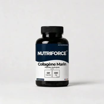 Pot de collagène marin Nutriforce : 120 capsules apportant chacune 500 mg de peptides de collagène marin hydrolysé