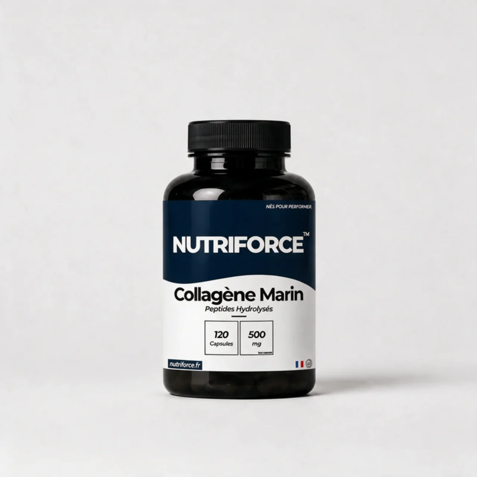 Pot de collagène marin Nutriforce : 120 capsules apportant chacune 500 mg de peptides de collagène marin hydrolysé