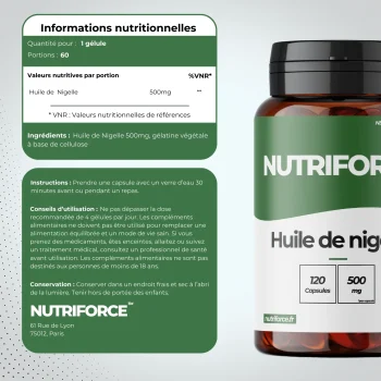 huile de nigelle alimentaire origine , traçabilité et transparence de nutriforce, la meilleure marque de complément alimentaires de france