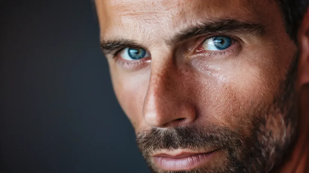 photo portrait d'un homme aux yeux bleux