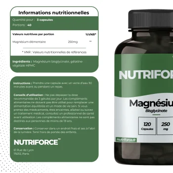 transparence et fiche nutritionnelle avec origine des produits nutriforce magnésium bisglycinate