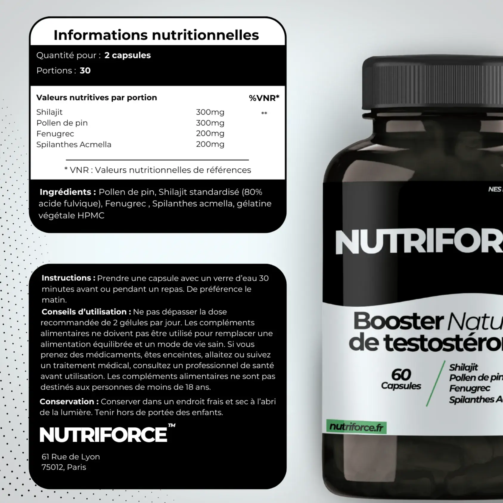 complément alimentaire du pack force nutriforce testé en laboratoire, pur et naturel, booster de testostérone