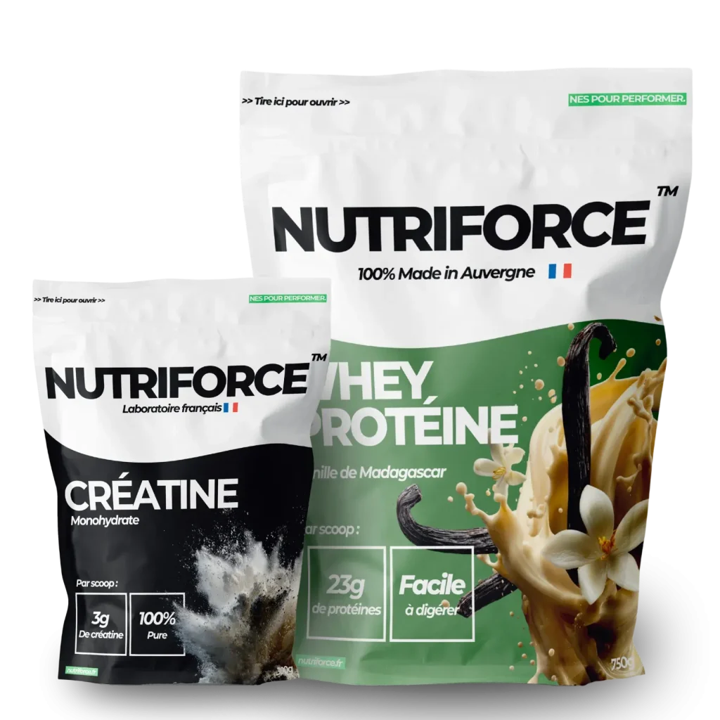 Whey vanille et créatine dans le pack étudiant pour favoriser la musculation , prise de masse musculaire, bien-être
