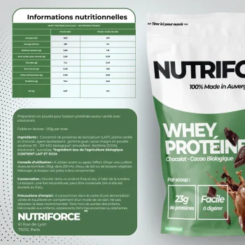 Whey chocolat dans le pack étudiant, informations nutritionnelles