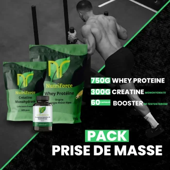 pack musculation prise de masse avec les meilleurs compléments alimentaires et les quantités affichées