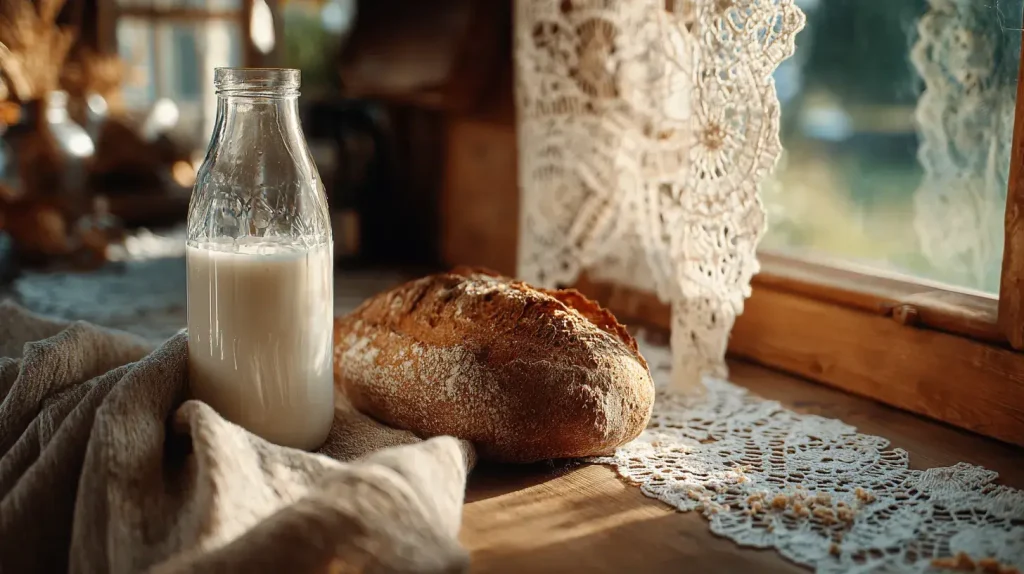 lait avec du pain pour parler du lactase qui aide à la digestion