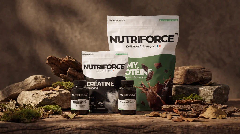 pack gain de force de la marque nutriforce, bienfaits et traçabilité, goût chocolat
