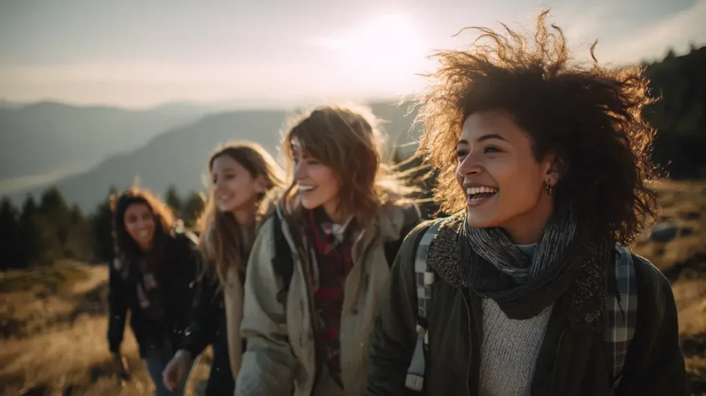 un groupe de jeunes se promène en montagne