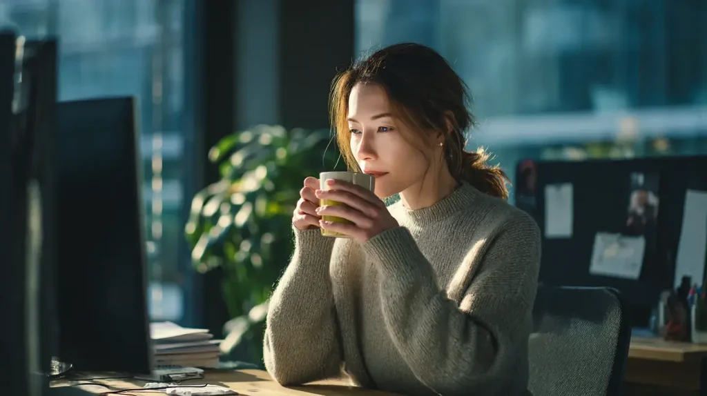 une femme bois son thé