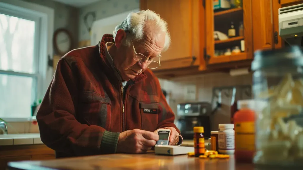 un vieil homme prend sa glycémie
