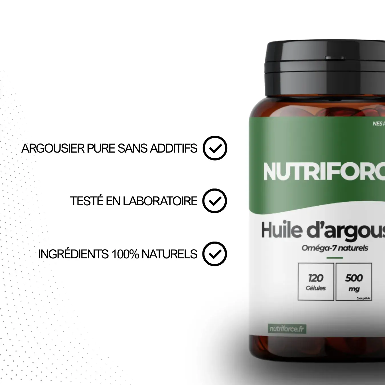 Sceau de qualité garantissant une huile d'argousier 100% pure, naturelle et sans additifs.