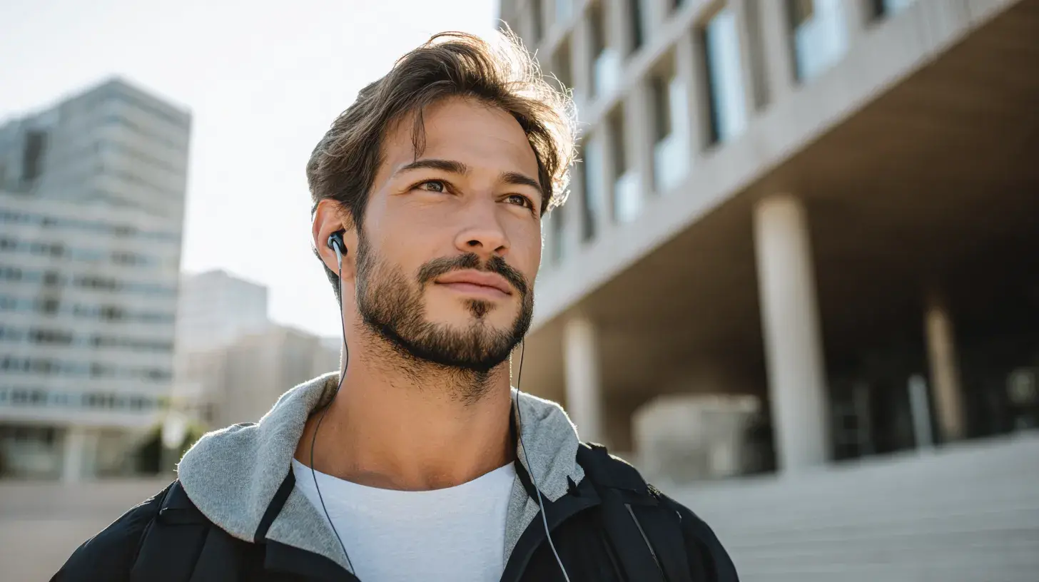 gomme avec ses écouteurs