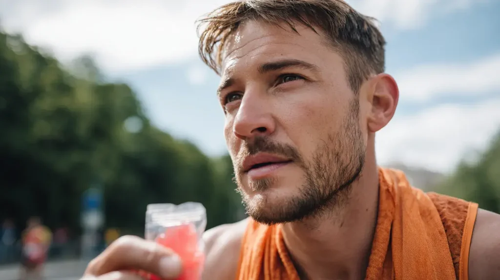 un homme prend du gel course à pied