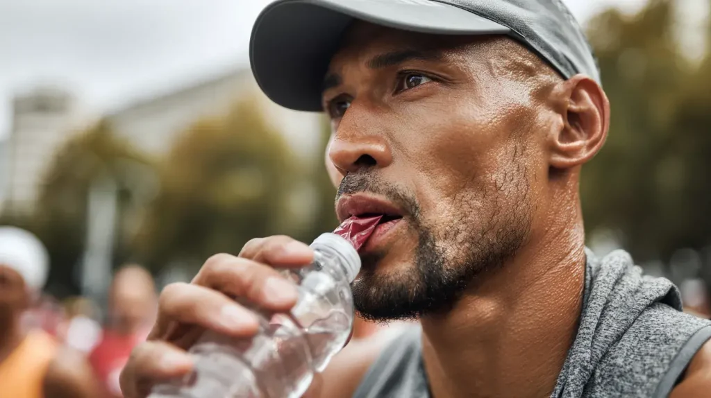 un homme boit le meilleur gel pour la course à pied