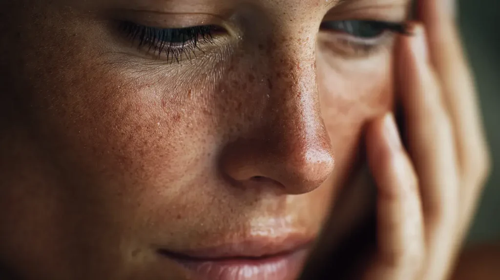 une femme se met de l'huile d'argousier sur la peau