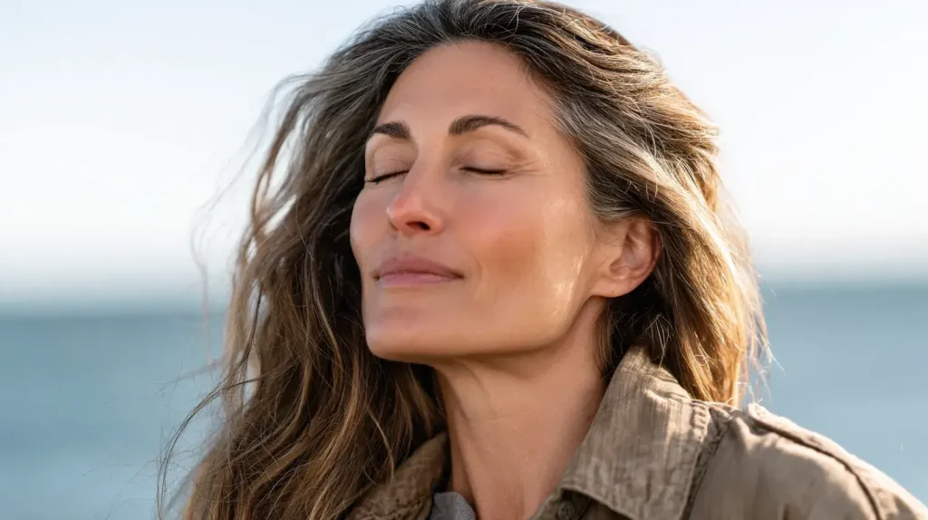 une femme à l'air apaisée 