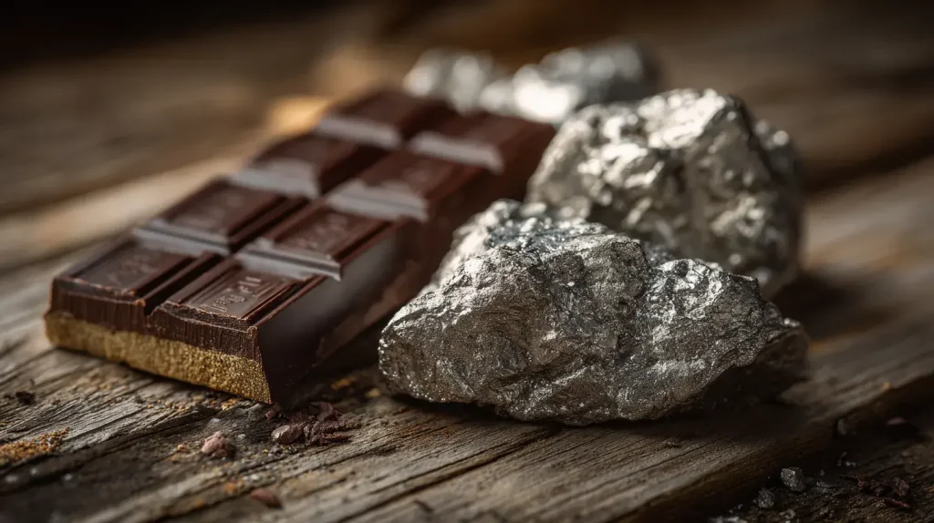 magnésium sous forme brut ainsi qu'un chocolat