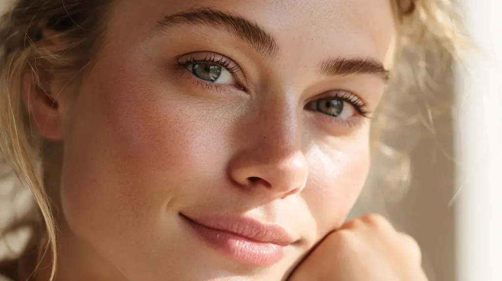 Peau propre et pure d'une femme qui prend de l'huile de sacha inchi