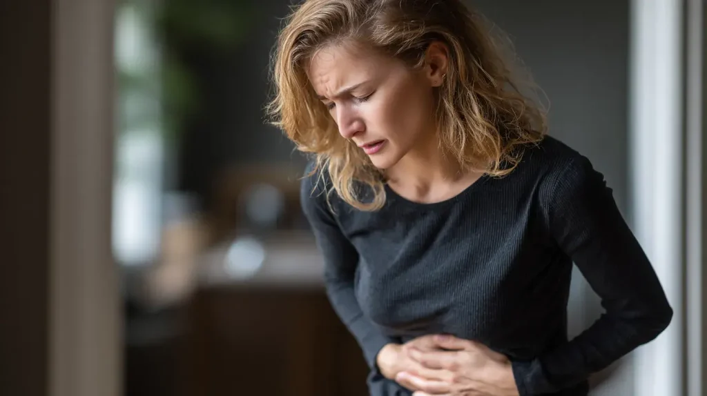Illustration d’inconfort hépatique associée aux bienfaits potentiels de la betterave rouge, aliment reconnu pour soutenir la détoxification naturelle du foie.