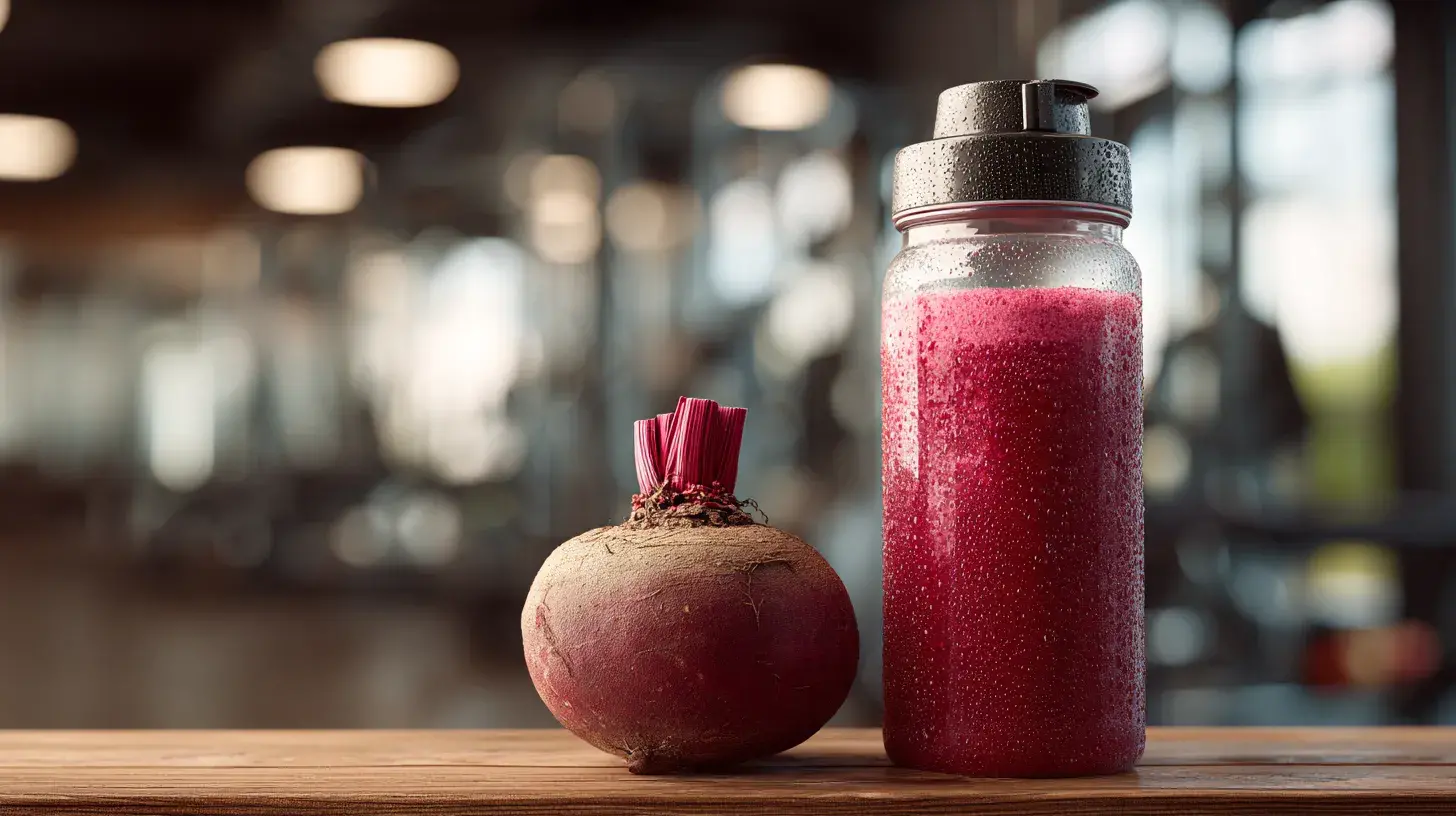 Image d’une betterave rouge fraîche accompagnée d’un shaker de smoothie, illustrant la nutrition sportive naturelle, l’endurance et les bienfaits énergétiques de la betterave.