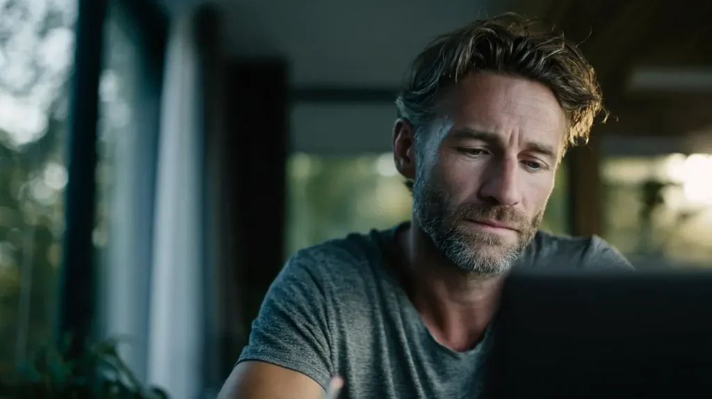 un homme travail sur son ordi après avoir pris du bacopa monnieri