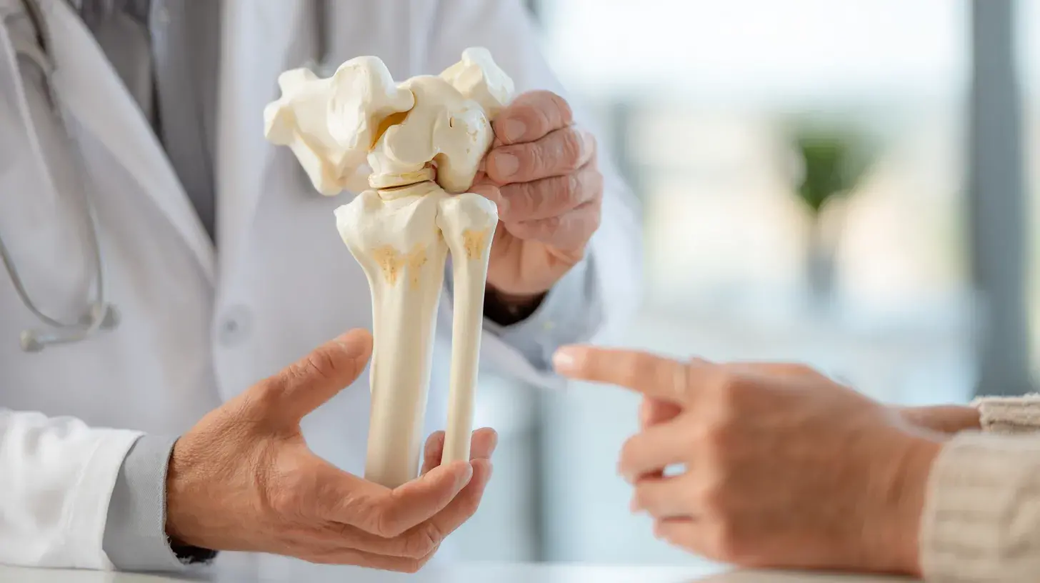 un homme tient une prothèse