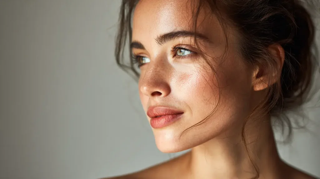Peau propre et pure d'une femme qui prend de l'huile de sacha inchi