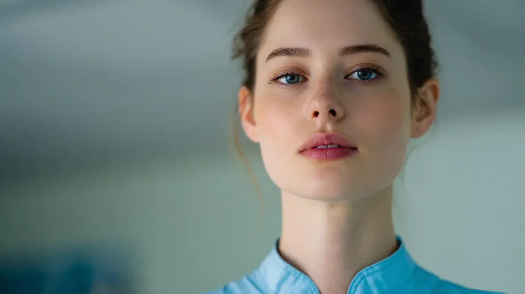 Femme avec un gonflement visible de la thyroïde au niveau du cou lors d’un examen médical