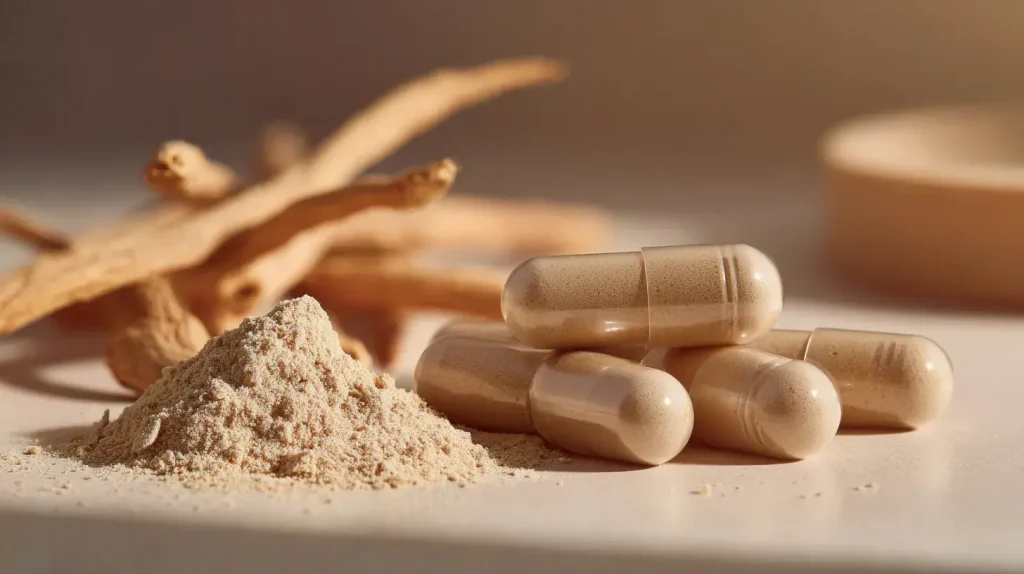 Gélules de shatavari bio à coté de la plante