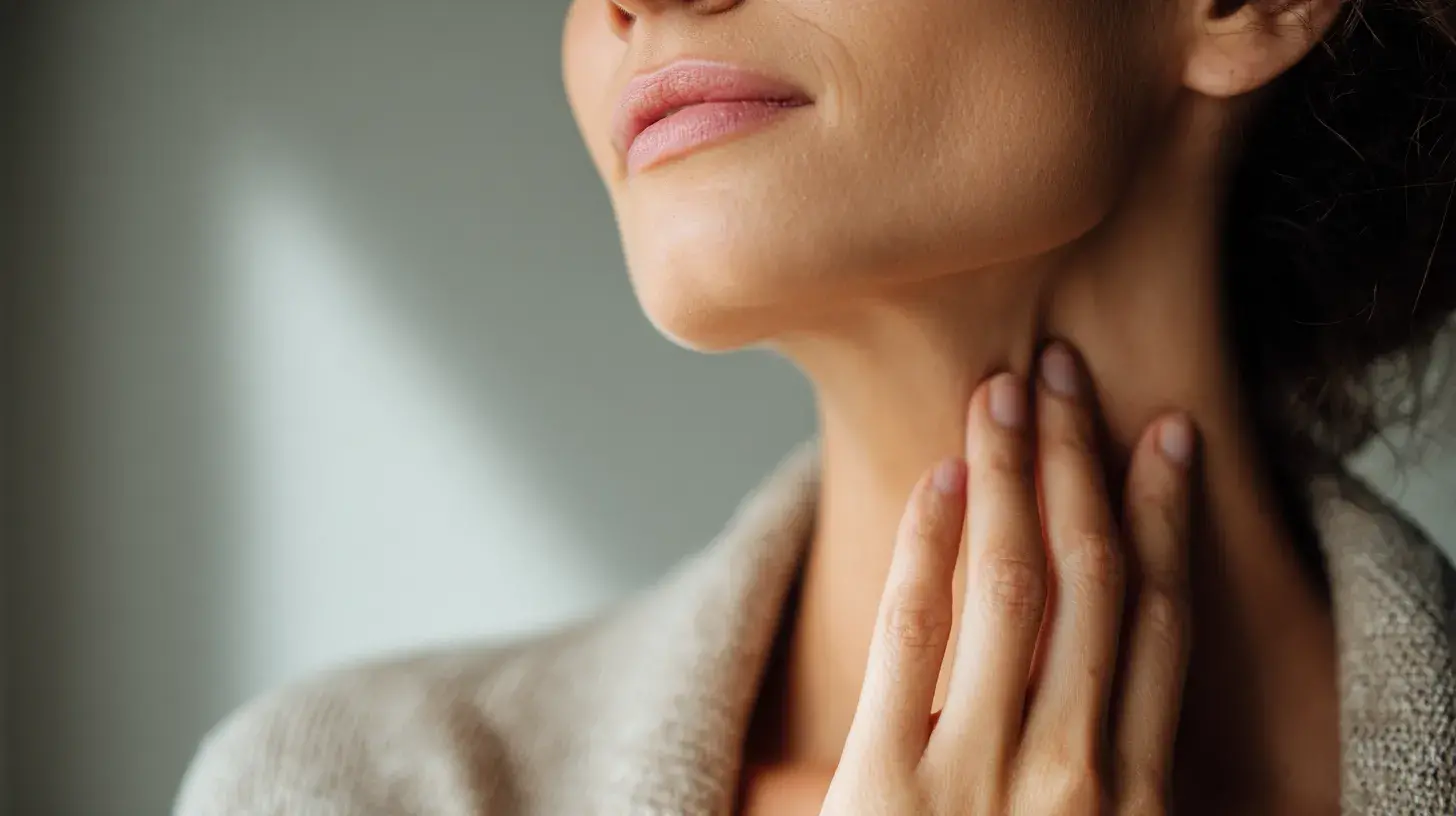 une personne touche sa thyroide