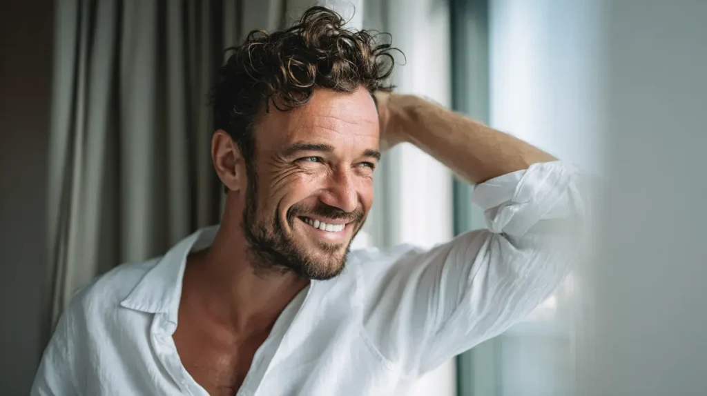 un homme à de beaux cheveux grâce au coenzyme q10