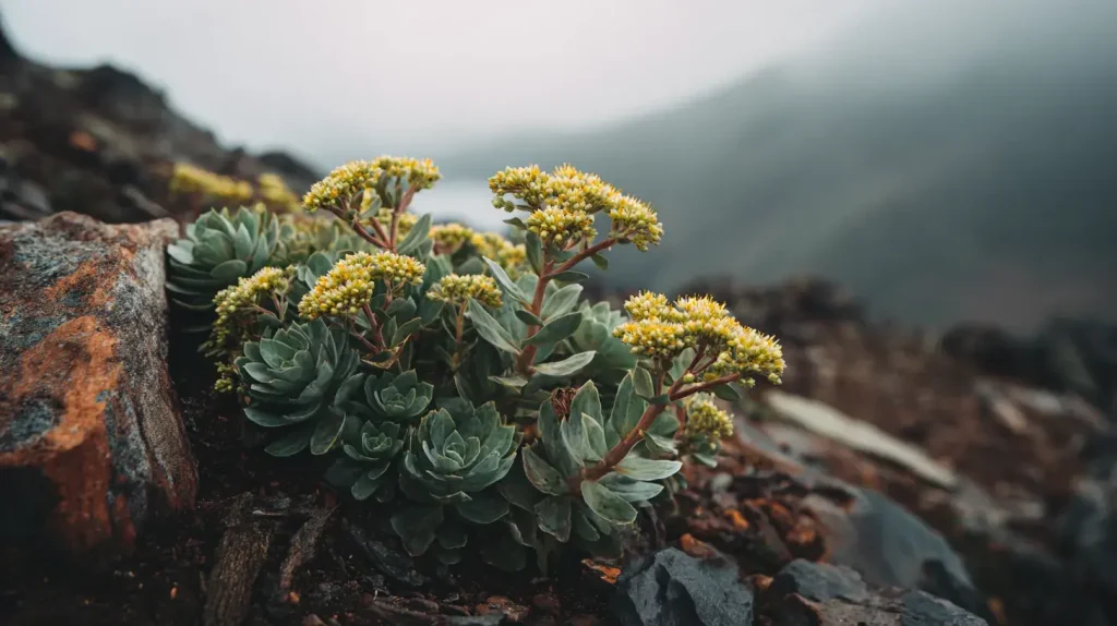 Plante de rhadiola poussant en montagne dans son environnement naturel