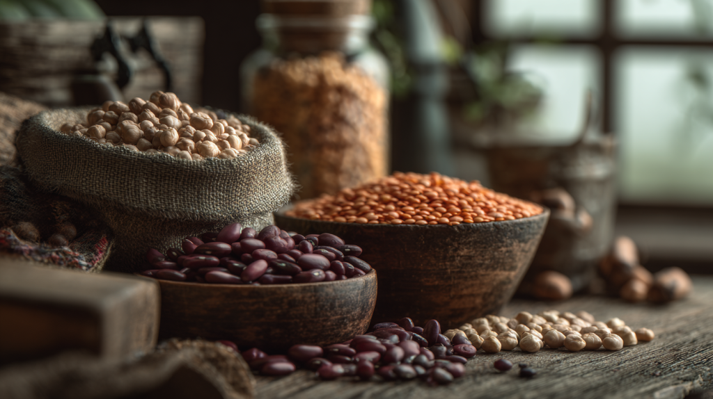 aliments riches en glycogène sur une table sous forme de graines