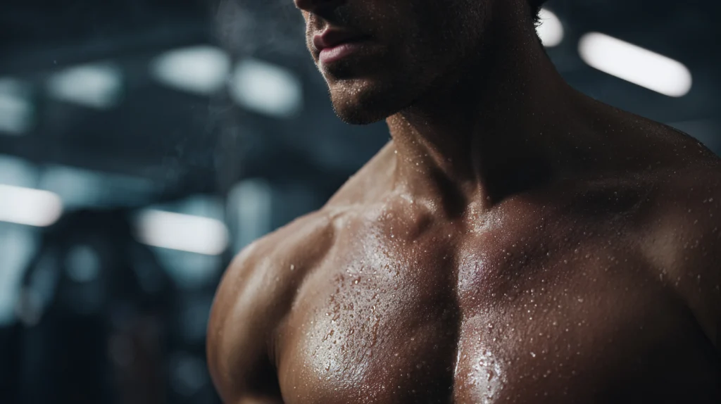 Photo rapproché d'une définition musculaire d'un homme qui fait du sport 