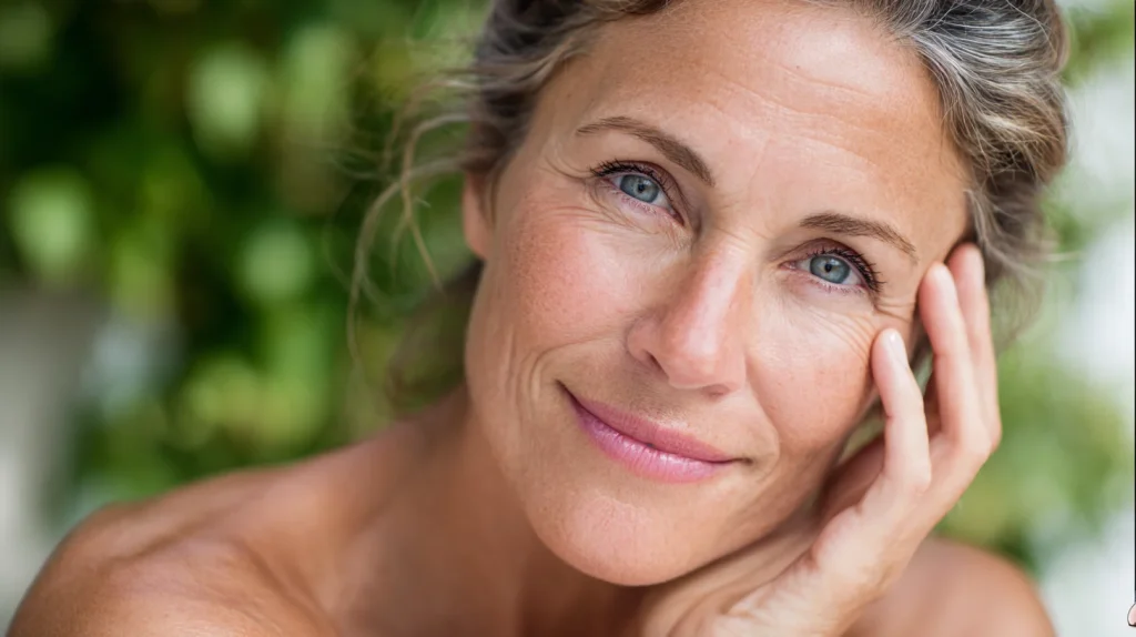 Une femme âgée d'une cinquantaine d'années avec la peau nette