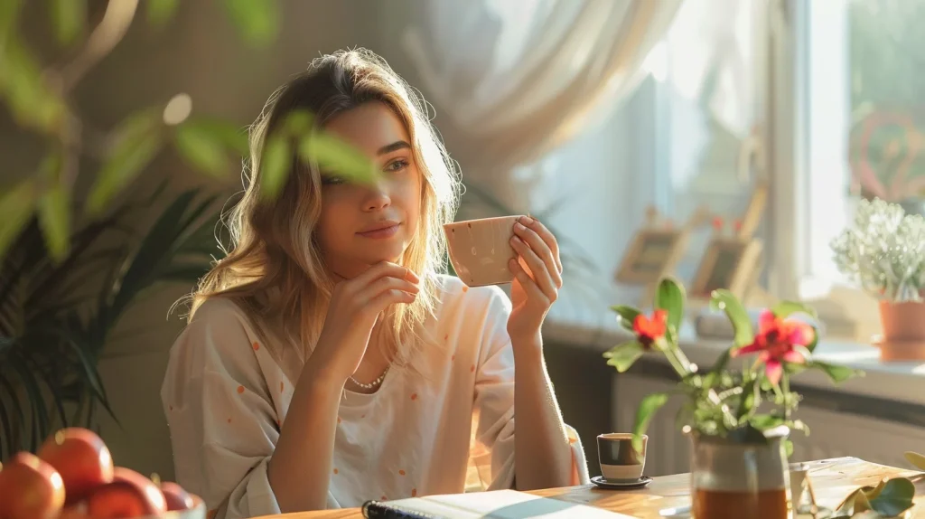 Femme tenant une tasse dans sa main