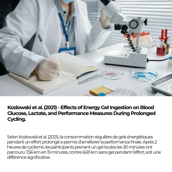 Étude Kozlowski et al. 2021 (Journal of Strength and Conditioning Research) : un gel énergétique toutes les 30 minutes porte le contre-la-montre final à 7,56 km contre 6,69 km sans gel
