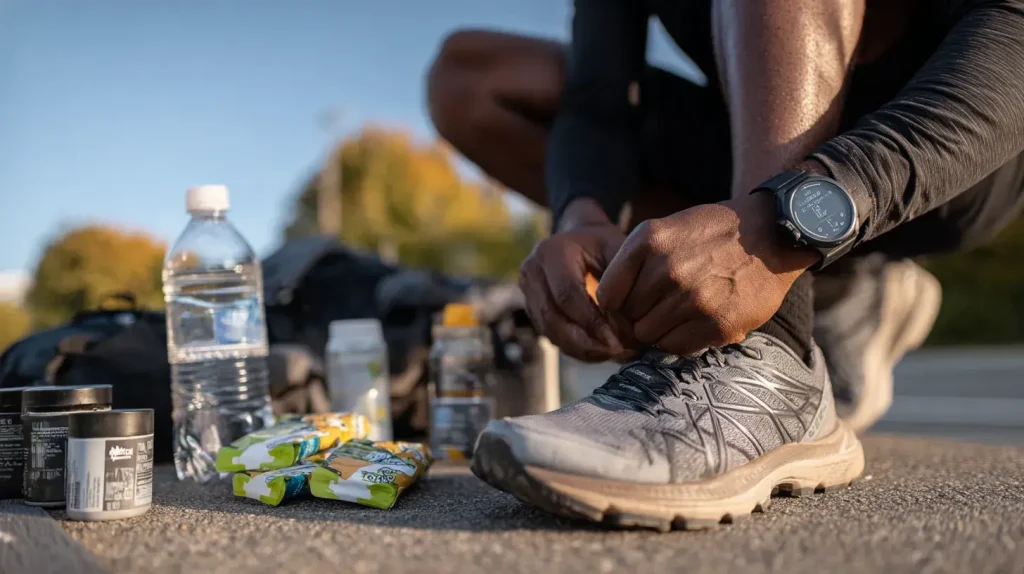 un homme s'apprête à prendre son gel endurance course à pied