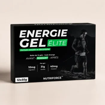 Boîte de 12 gels énergétiques Nutriforce Gel Endurance Élite goût orange, 31 g de glucides avec sodium, potassium et magnésium par gel de 50 g