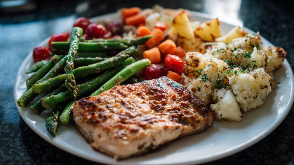 Assiette avec des aliments protéinés