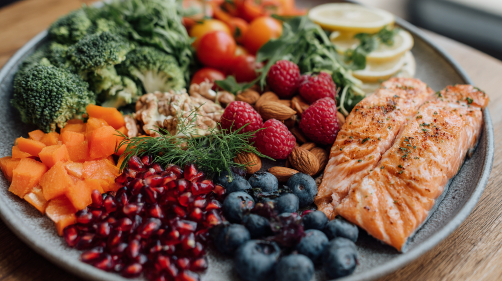 assiette colorée avec des aliments riches en caroténoïdes