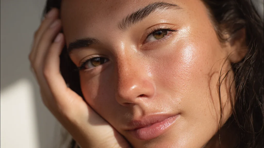 gros plan sur une peau nette et lumineuse