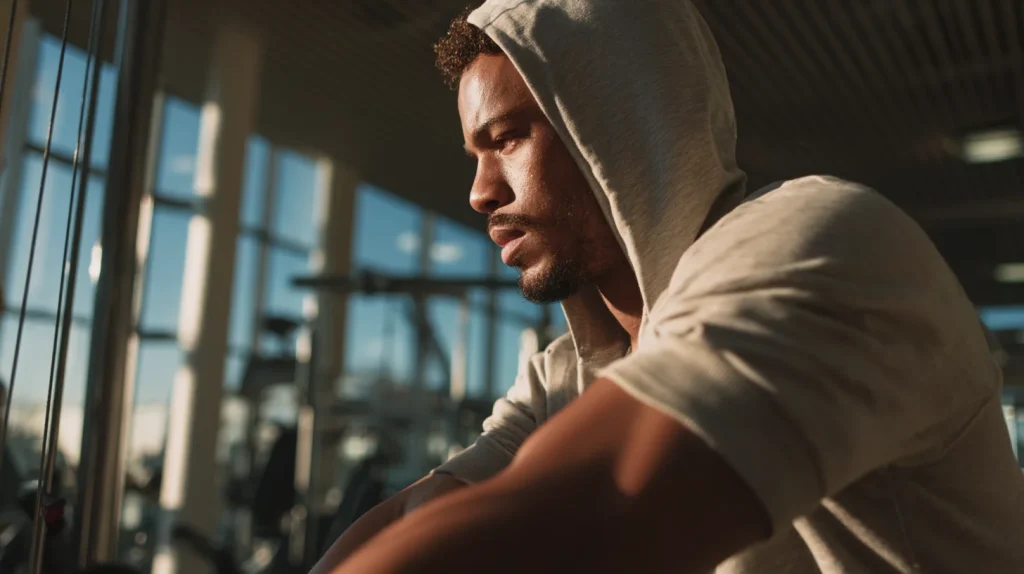 Un homme en salle de sport, focus sur son entrainement